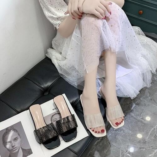 Clear Heels Slippers Women Sandals Summer Shoes Ladies Med Heel Pumps Wedding Comfort Womens Party Sandal High Heel