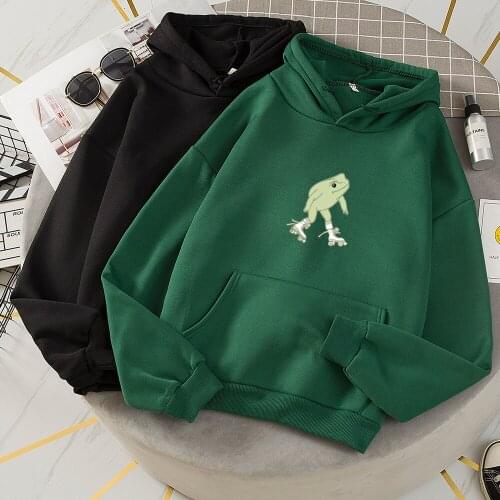 Oversized Hoodie Women Autumn Thicken Loose Hooded Sweatshirt Harajuku Printed Funny Frog Hoodies Pullover Female Hip Hop Coat