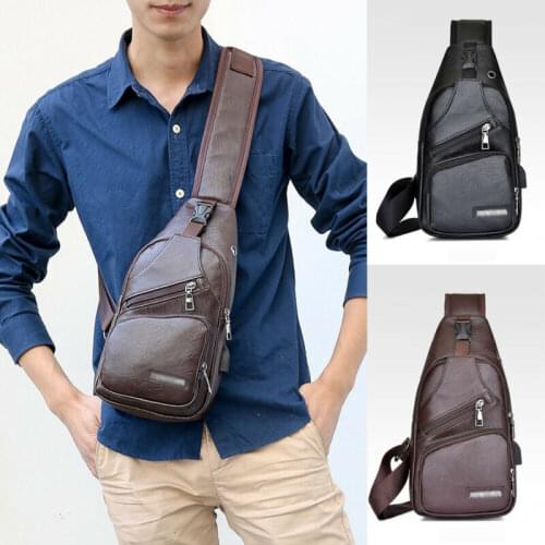 2019 Newest Hot Mens PU Shoulder Bag Sling Solid Chest Pack USB Charging Sports Crossbody Waist Packs