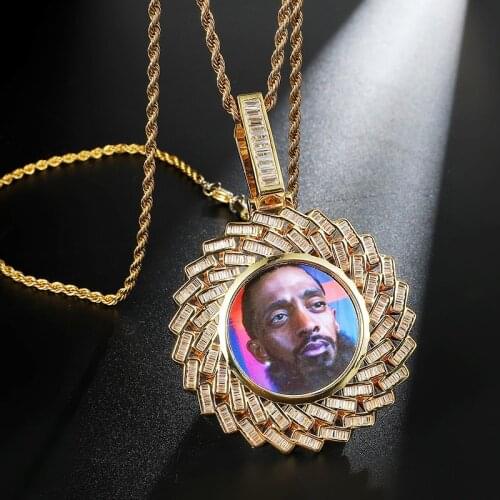 Hip Hop Custom Made Photo Roundness Solid Back Iced Out Bling Cubic Zircon Personal Necklaces & Pendants For Men Jewelry