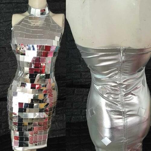 Shiny lens Stage Dance Costume sexy Silver halter backless Dress DJ DS GOGO JAZZ dance Dress Party Sequin Dress