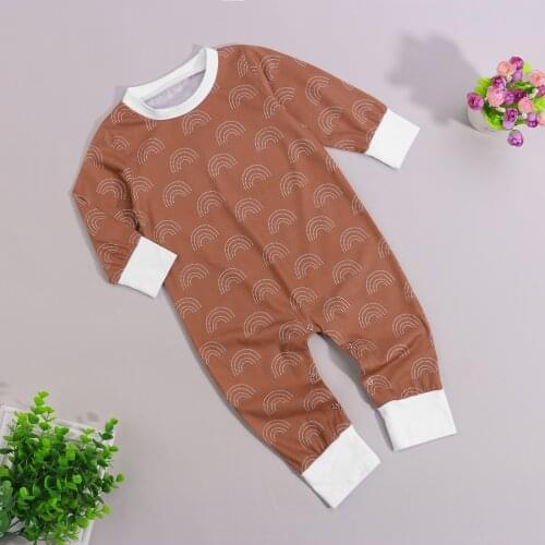 Newborn Baby’s Casual Long Sleeve Jumpsuit Fashion Cute Rainbow Printing Round Neck Long Romper For Toddler Infant Sleepwear