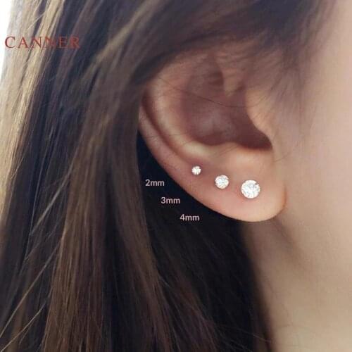 CANNER 1PC Real 925 Sterling Silver Earrings For Women Four-claw Round Ball Stud Earrings Zircon Korean Jewelry Pendientes