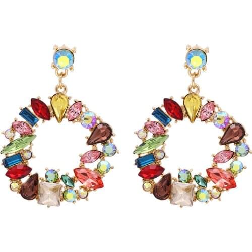 Women Drop Earrings Colorful White New Design Luxury Geometric Circle Pendant Crystal Statement Earrings Jewelry Gifts