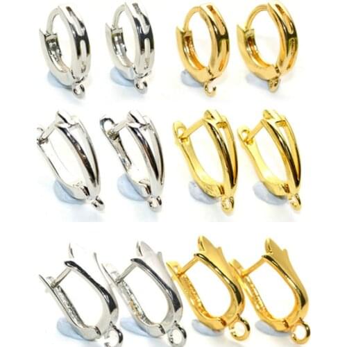 Many Styles Gold Silver Plating Earrings DIY Making Findings & Components Round Circle Shield Shape Earring Hooks 50pcs/lot