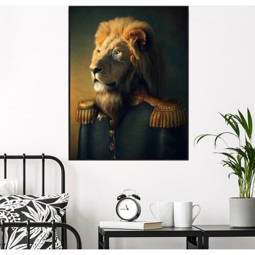 Modern Animal Lion In Military Uniform Canvas Painting Wall Art Nordic Posters and Prints Wall Pictures for Living Room Decor