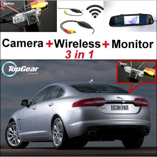 3 in1 Special Rear View Camera + Wireless Receiver + Mirror Monitor Easy DIY Back Up Parking System For Jaguar XJ X351