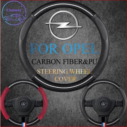 Carbon Fiber&PU Leather Steering Wheel Cover Universal For Opel Corsa E Ampera Astra Grandland X 37-38cm Sport Car Styling
