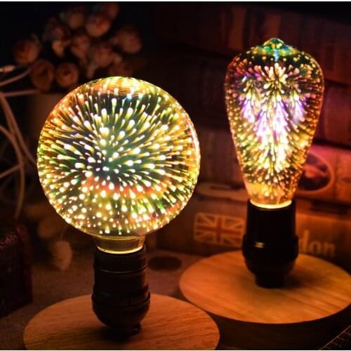 LED Light E27 3D Fireworks Bulb Decorative Edison Glass Party Lamp 220V A60 ST64 G95 G80 Holiday Lights Desk Wall Lamp for home