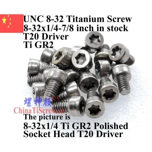 Titanium screws 8-32X7/8 Torx T20 Driver Socket Cap Head Ti GR2 Polished 50 pcs