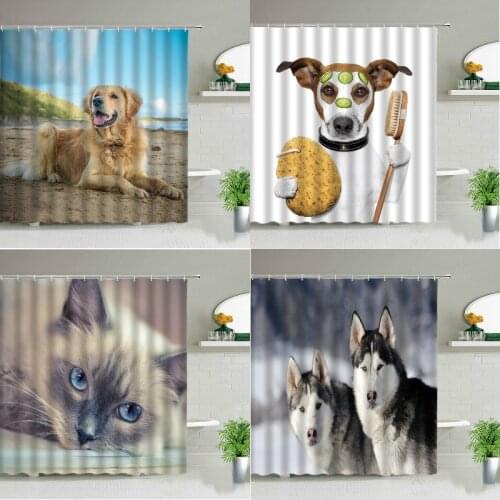 New Cartoon creative cats and dogs curtain in bathroom shower Curtains in the living room Curtain for kitchen Curtains Bath mat