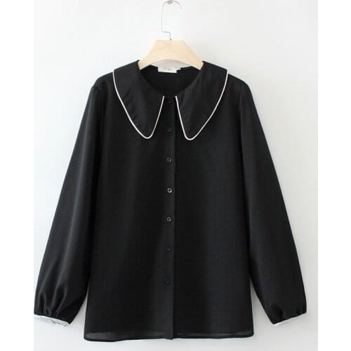 Plus Size XL-4XL Womens Long Sleeved Black Blue Blouse Officewear Oversized Tops Large Size OL Blusas