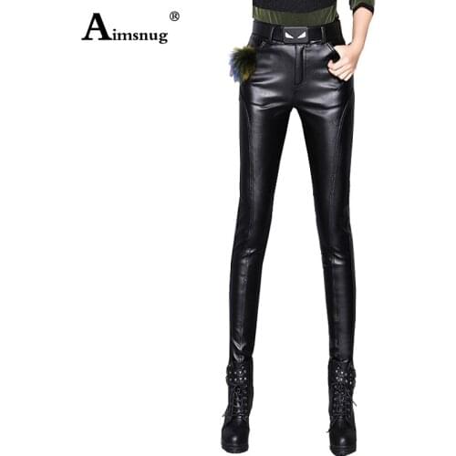 Aimsnug Women pu Leather Pants High Waist Black Sexy Stretch Trousers Slim Fits 2019 Female Autumn Winter Long Pants