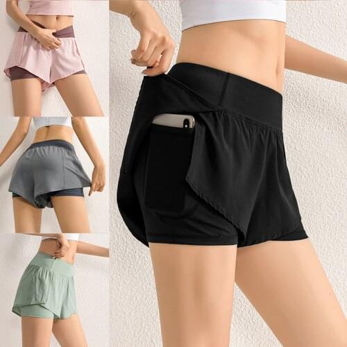 Women Yoga Sports Shorts Waist Fitness Jogger Running Short Pants Summer High Girl Anti-glare Workout Quick Dry Shorts 2 In 1
