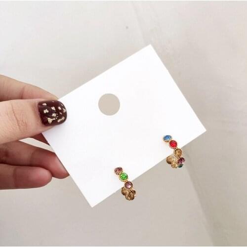 Vintage Colorful Rhinestone Hoop Earrings For Women Jewelry Small Semicircle Pendientes Female Korean Earrings 2019