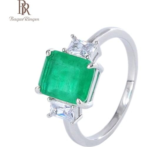 Bague Ringen 8*10mm Rectangle Emerald Ring for Women Silver 925 Jewelry Geometry Gemstones Vintage Elegant Female Gift Wholesale