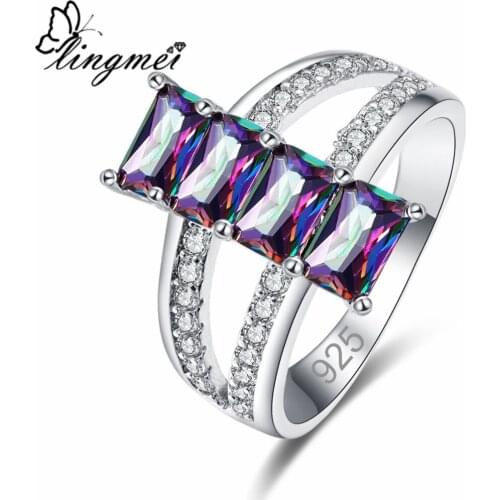 Lingmei New Comes Popular Multi & Sea Blue White Cubic Zirconia Silver Color Ring Size 6-9 Fashion Women Jewelry Party