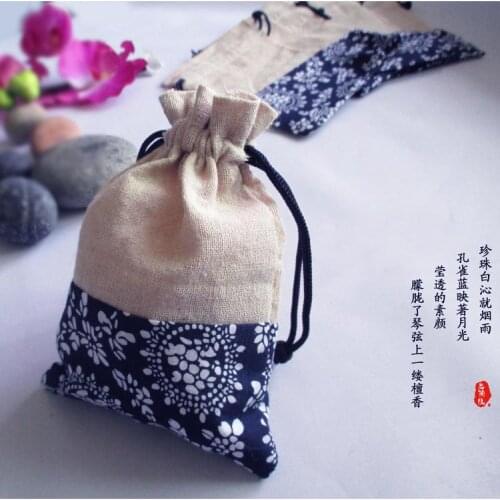 14cm*9.5cm Wholesale 10pcs/lot Chinese Style Blue and White Fabric Drawstring Pouch Jewelry Bag Linen Pouch