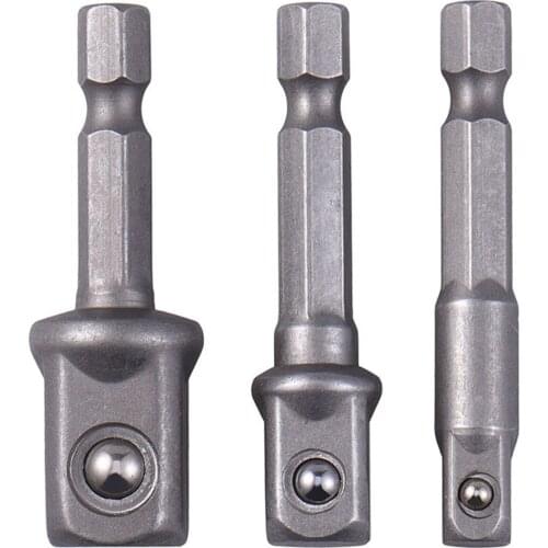 3pcs/Set Chrome Vanadium Steel Socket Adapter Hex Shank To 1/4" 3/8" 1/2" Square Extension Drill Bits Bar Hex Bit Set Tools
