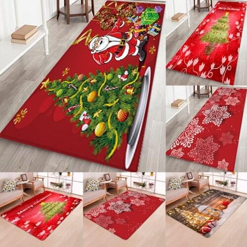 3D Christmas Santa Claus Anti-slip Kitchen Dinning Room Fireplace Floor Mat Flannel Carpet Rug Durable Xmas Home Decor Floor Rug