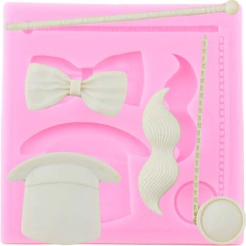 3D Magic Hat Glass Mustache Bow Silicone Mold DIY Party Fondant Cake Decorating Tools Candy Clay Chocolate Gumpaste Moulds