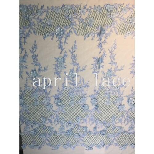 5yards /lot mx311# 3d flower pearls floral best quality embroidery tulle mesh lace fabric for sawing wedding dress