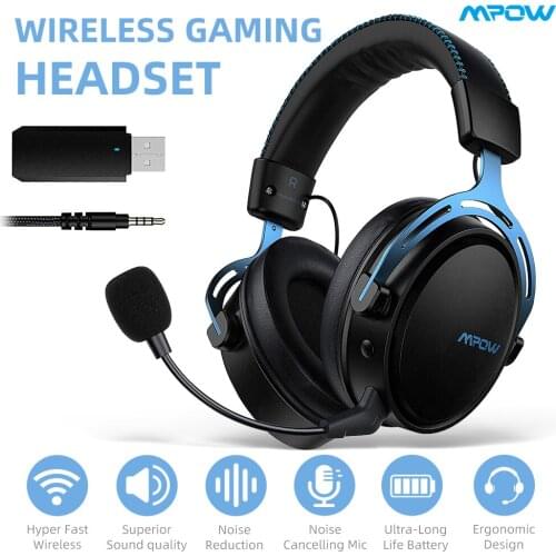 Mpow Air 2.4GHz Wireless Gaming Headset 3D Bass With Microphone 17 Hours Playtime For PC Gamer For PS4/PS5 Computer Headphone