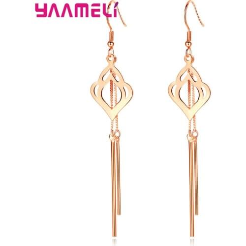 Brincos Rose Gold/Srebrne Fashion Long 925 Sterling Silver Peach Heart Drop Earrings For Women Party Wedding Gift Jewelry