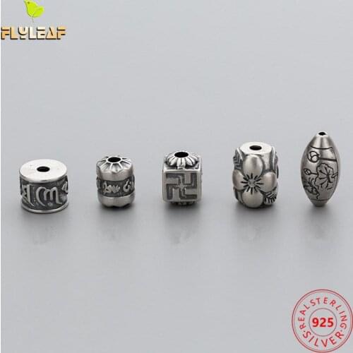 925 Sterling Silver Om Mani Padme Hum Retro Spacer Beads Diy Bracelet Necklace Bead Accessories Thai Silver Vintage Jewelry