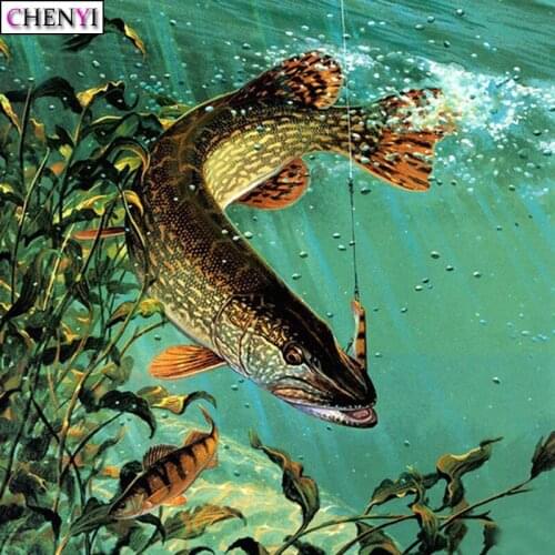 CHENYI Full Drill Diamond Embroidery 5D DIY Diamond Painting Animals Big Fish Needlework Mosaic Rhinestones Room Decoration Gift