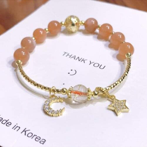 925 Sterling Silver Chain Elegant Bracelet Embrace with Crystal Sunstone Refined Jewelry Nifty Bead Exquisite Ball Shiny Golden