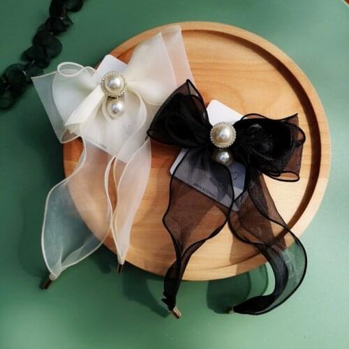 Korean Chiffon Pearl Bow Tie Brooch Fabric Bowtie Lapel Pins Shirt Collar Luxury Jewelry Badge Brooches for Women Accessories