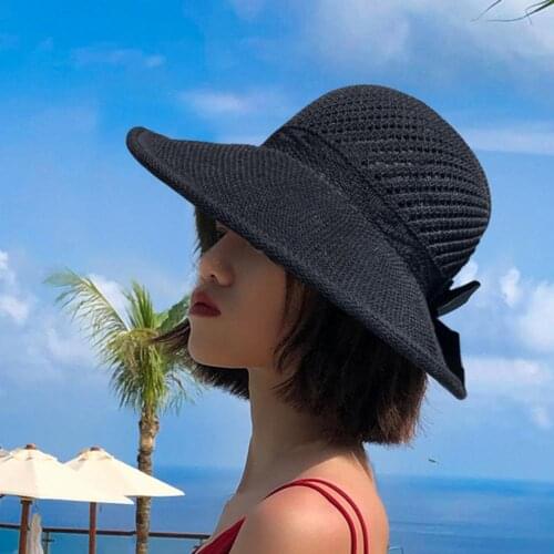 Summer Women Sun Visor UV Protective Anti Ultraviolet Bowknot Wide Brim Foldable Straw Hat Cap for Outdoor кепка женская