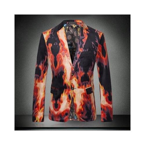 2017 New Men Fire Print Suit Autumn Winter Male Singer Performance Jacket Slim Blazer Mens Personalized Fashion Outerwear Coats