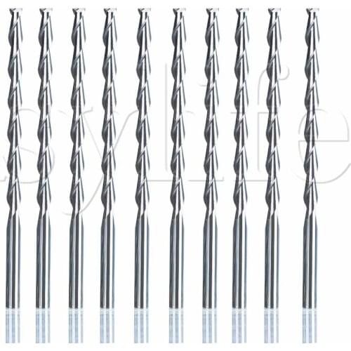 10pcs Solid Carbide Double Two Flute Spiral Cutter 3.175x42mm CNC Router Bits