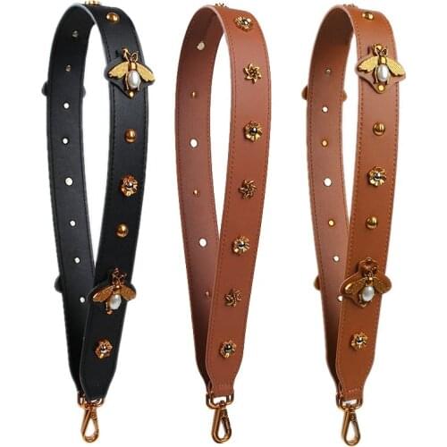 New 2018 Soft Leather Bag Strap Color Rivet Handbags Belts Women Bags Strap Leather Handle Accessory Bag Parts Icon Bag Belts