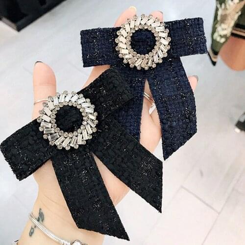 New Rhinestone Bow Brooches for Women Girls Collar Ribbon Bowtie Fashion Corsage Female High Quality Clothing Accessories