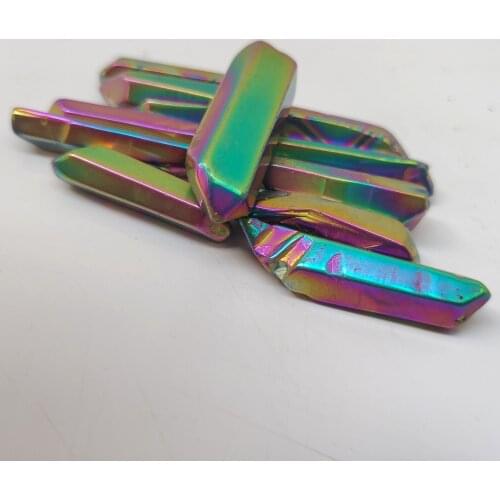 Wholesale Electroplated rainbow Titanium Rainbow Aura Lemurian Quartz Crystal Point Healing Stones Decor Natural Quartz Crystals