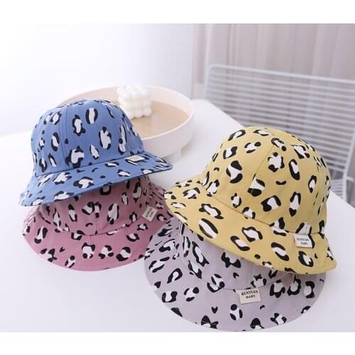 New Childrens Bucket Hat Leopard Print Spring and Summer Hat Hip Hop Panama Beach Fisherman Sun Hat Bob Hat