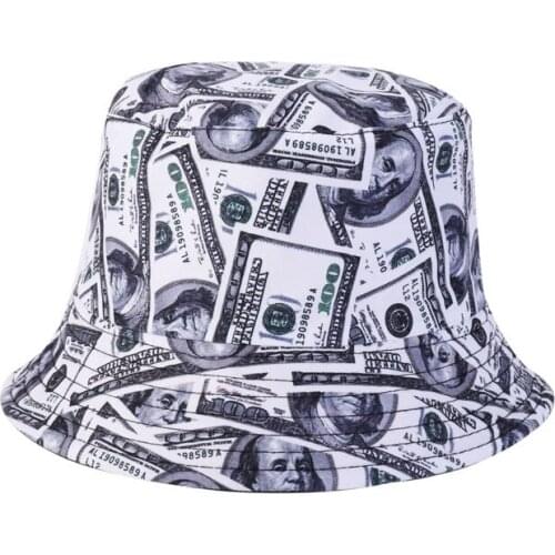 New Fashion US Dollars Hats Double Sides White Black Girls Bucket Hat Men Women Fisherman Caps Summer Sun Hat Lady Travel Gorras
