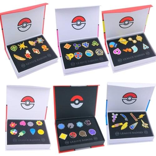 Pokemon Gym Badges Kanto Johto Hoenn Sinnoh Unova Kalos League Region Pins Brooches Orange Islands Box Collection Pocket Monster
