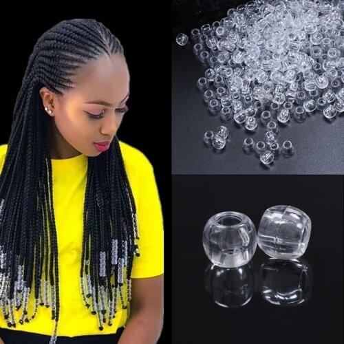 10/100PCs 12mm Transparent Resin Hair Beads 6mm Big Hole Dreadlock Beads for Jumbo Braid Dreadlock Hair Jewelry Accessories