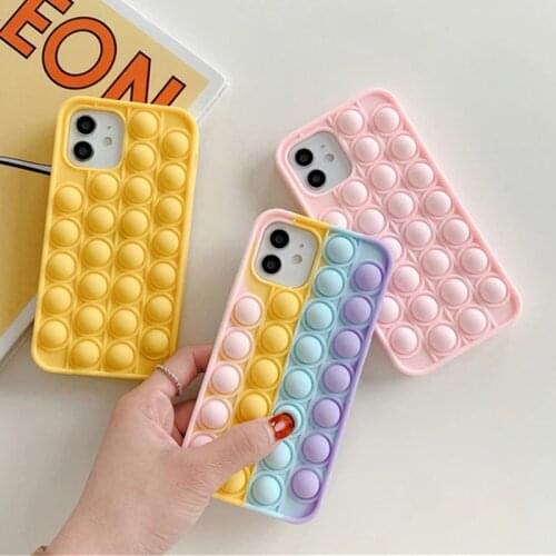 Relive Stress Pop Phone Case For iPhone 11 12 Mini Pro X XR XS Max 7 8 Plus SE 2 Rainbow Toys Bubble Soft TPU Shockproof Capas