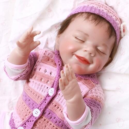 17inch Lifelike Reborn Doll Full Silicone Realistic Sleeping Girl Smile Princess Lovely Baby Dolls With Coat For Kid Toddler Toy