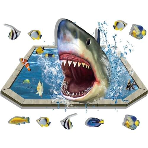 3D Effect Pool Shark Removable Floor Wall Stickers Diy Home Decor for Childrenroom Livingroom Bedroom Waterproof Art Decal Mural