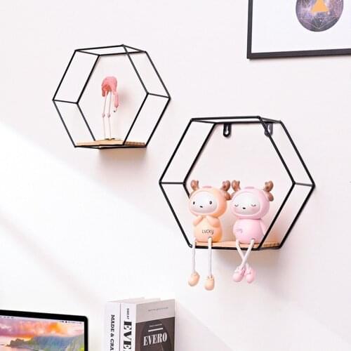 Hexagonal Iron Stand Small Pot Wall Shelving Holder Home Shelf Storage Holder Decorative Shelves Floating Shelves