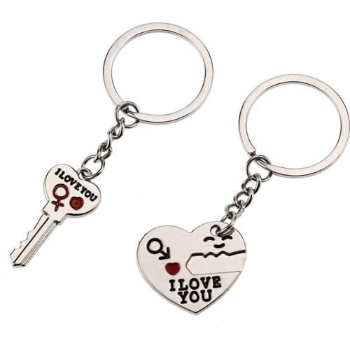 Creative heart-shaped key couple key chain male and female pair of creative notes lovers 2 PCS