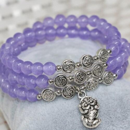 Unique design high quality multilayer bracelet 6mm natural violet jades stone chalcedony stone round beads jewelry B2228