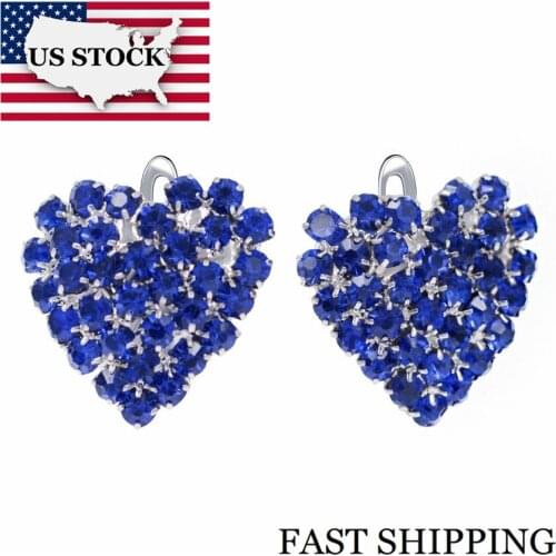 US STOCK Uloveido 5% Off Crystal Earrings for Women Blue Heart Earings with Stones Earring Silver Color Ohrringe HE481