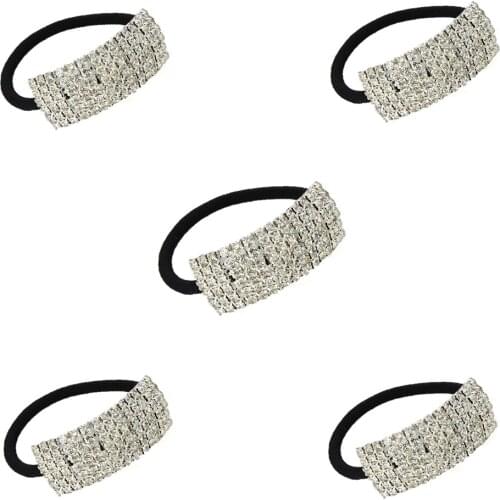 Xiwstar 5Pcs Fashion Womens Elastic Crystal Rhinestone Hair Ties Ropes Circles Rings Accessories Hairband Headband